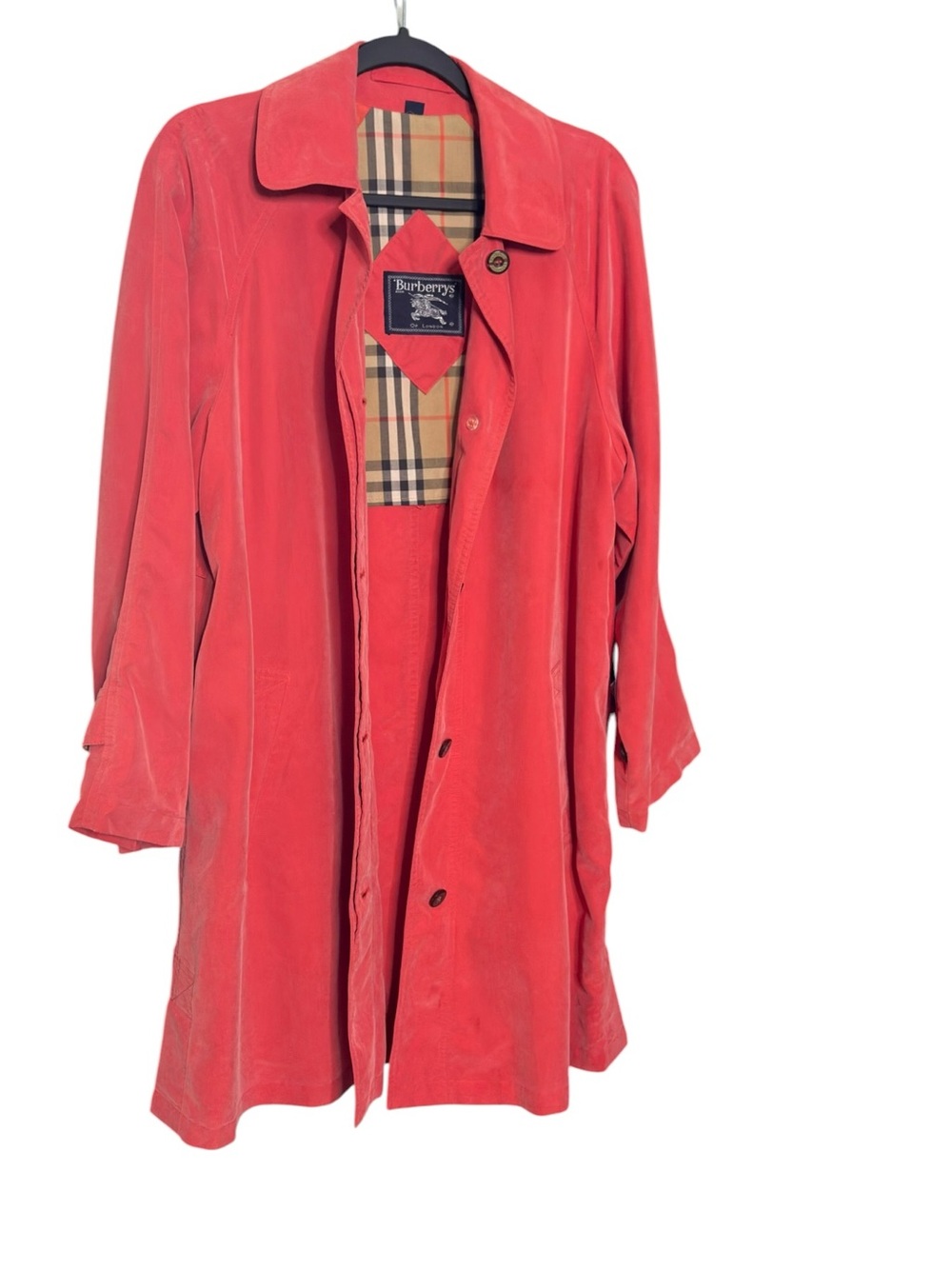 Burberry Fall Red Trench Coat with Classic Check Lining & Pockets sz XS